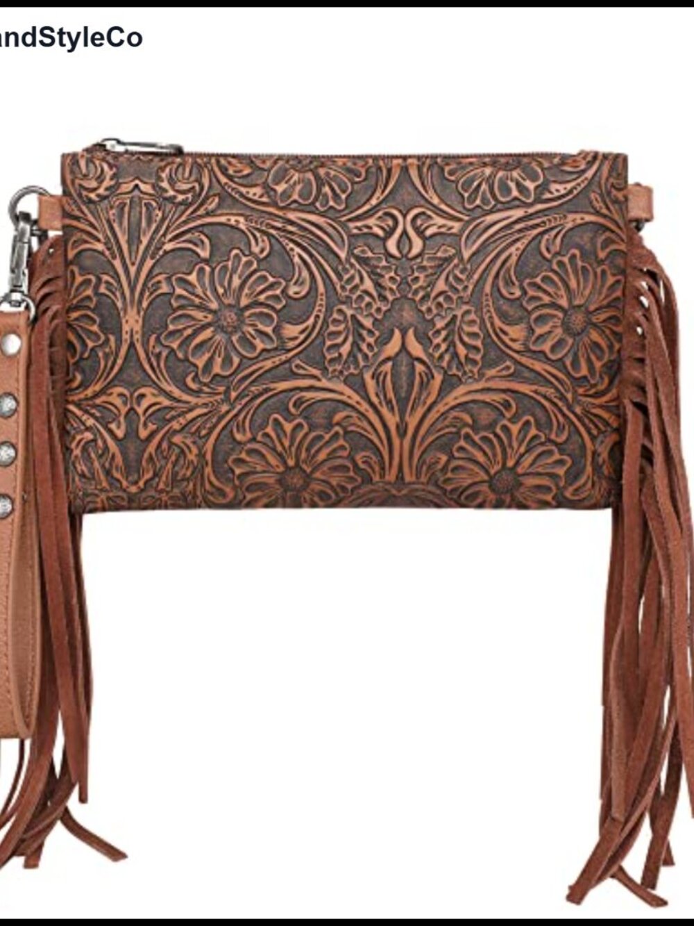 Faux Leather Floral Embossed Crossbody Wallet Purse with Wristlet